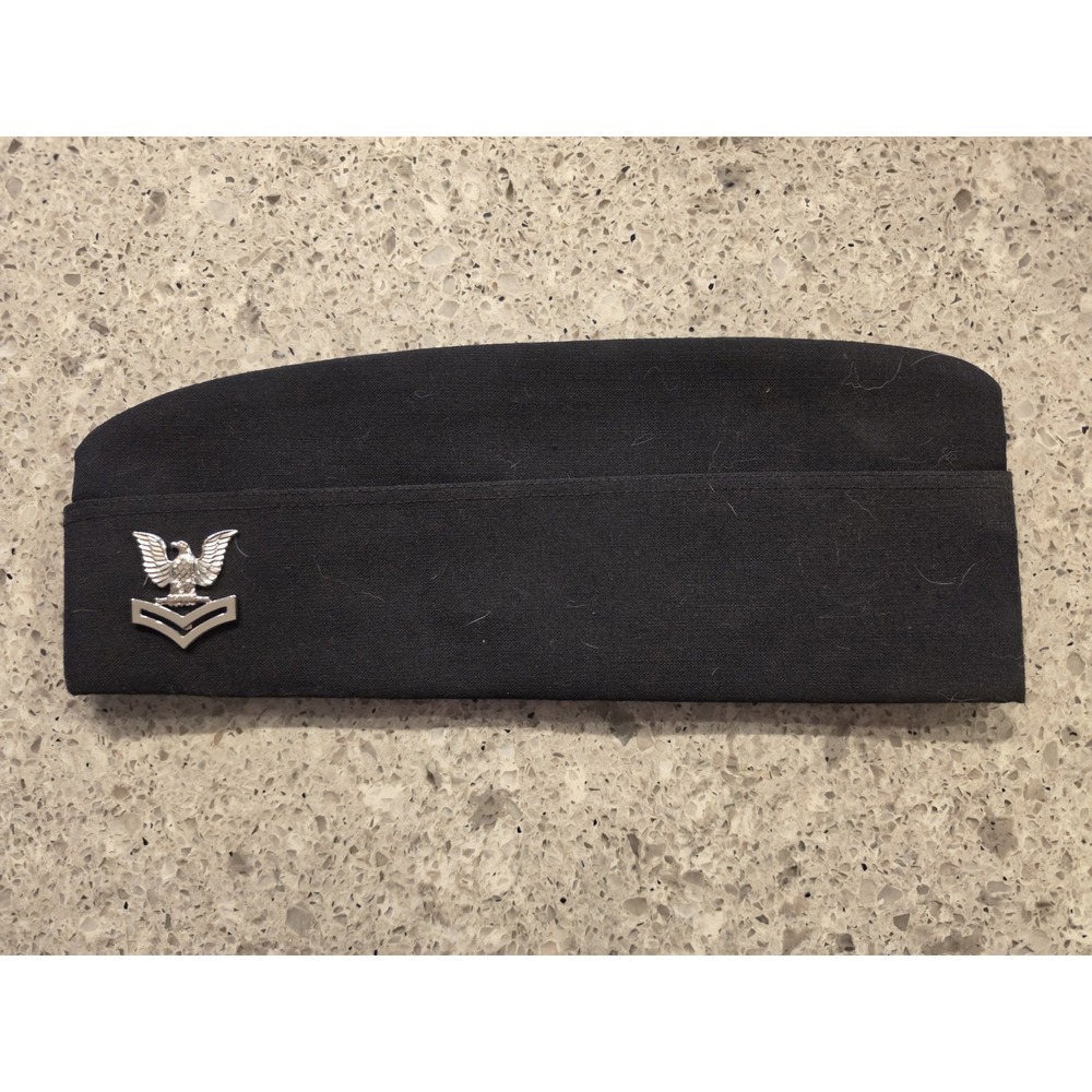 US Navy Garrison Cap Hat Black Bernard 7 3/4 Insignia Pin Military DLA Unisex